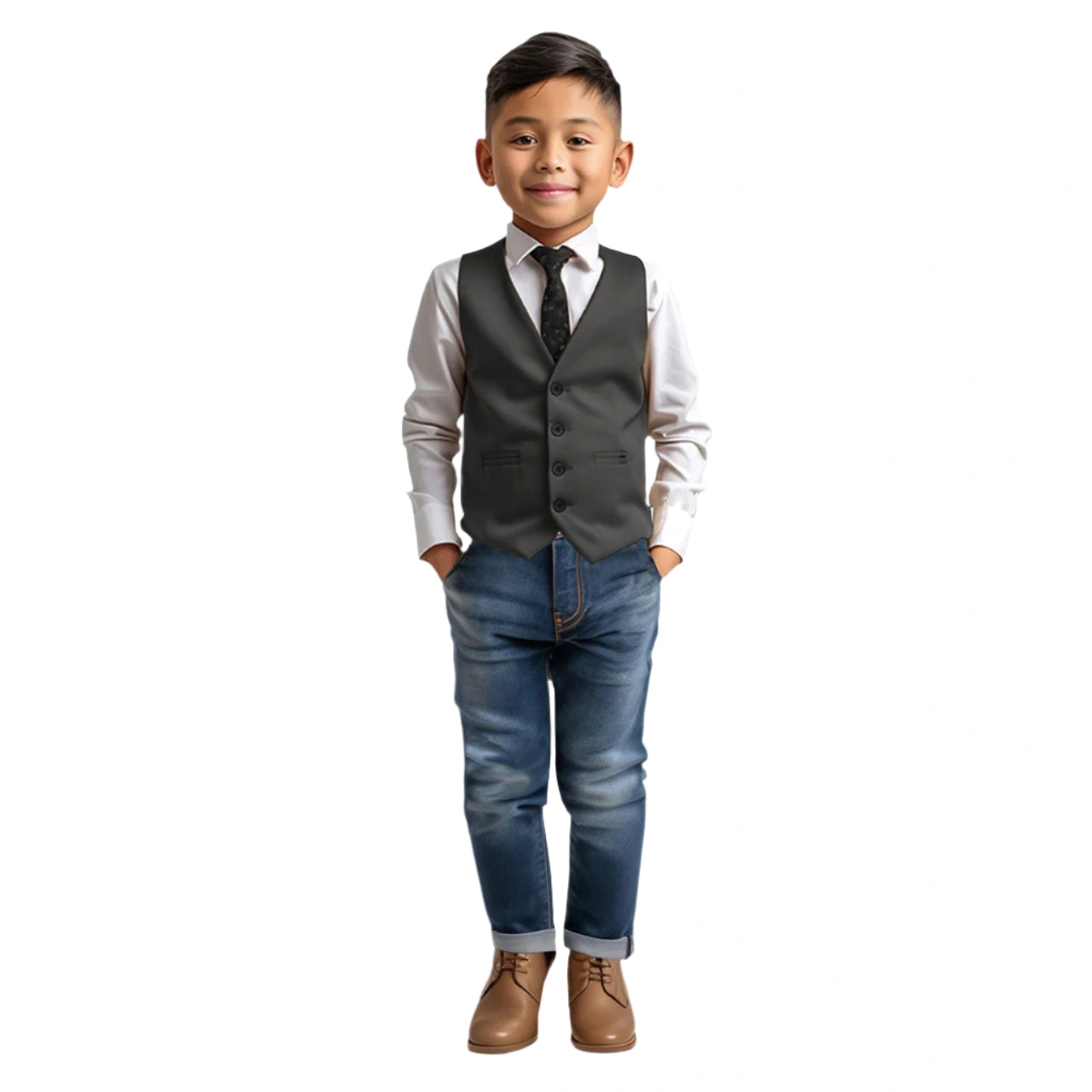 Zegarie Jungen Anzug Weste Kohle, 4 Knöpfe, Stilvoll. Ein Must-Have für den kleinen Gentleman.