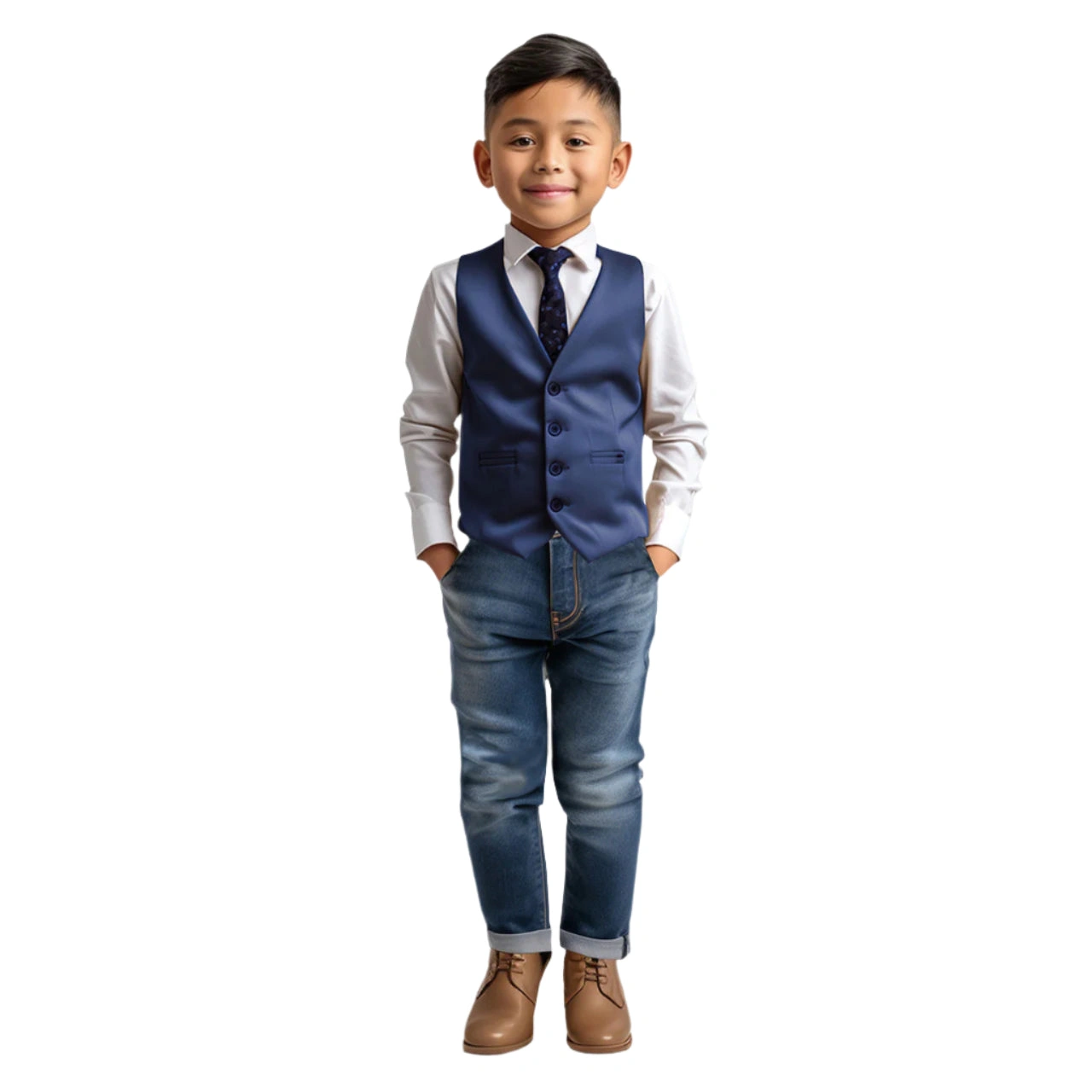 Naven Marine Vest für Jungen – Elegantes 4-Knopf-Säcket für stilvolle Anzüge.